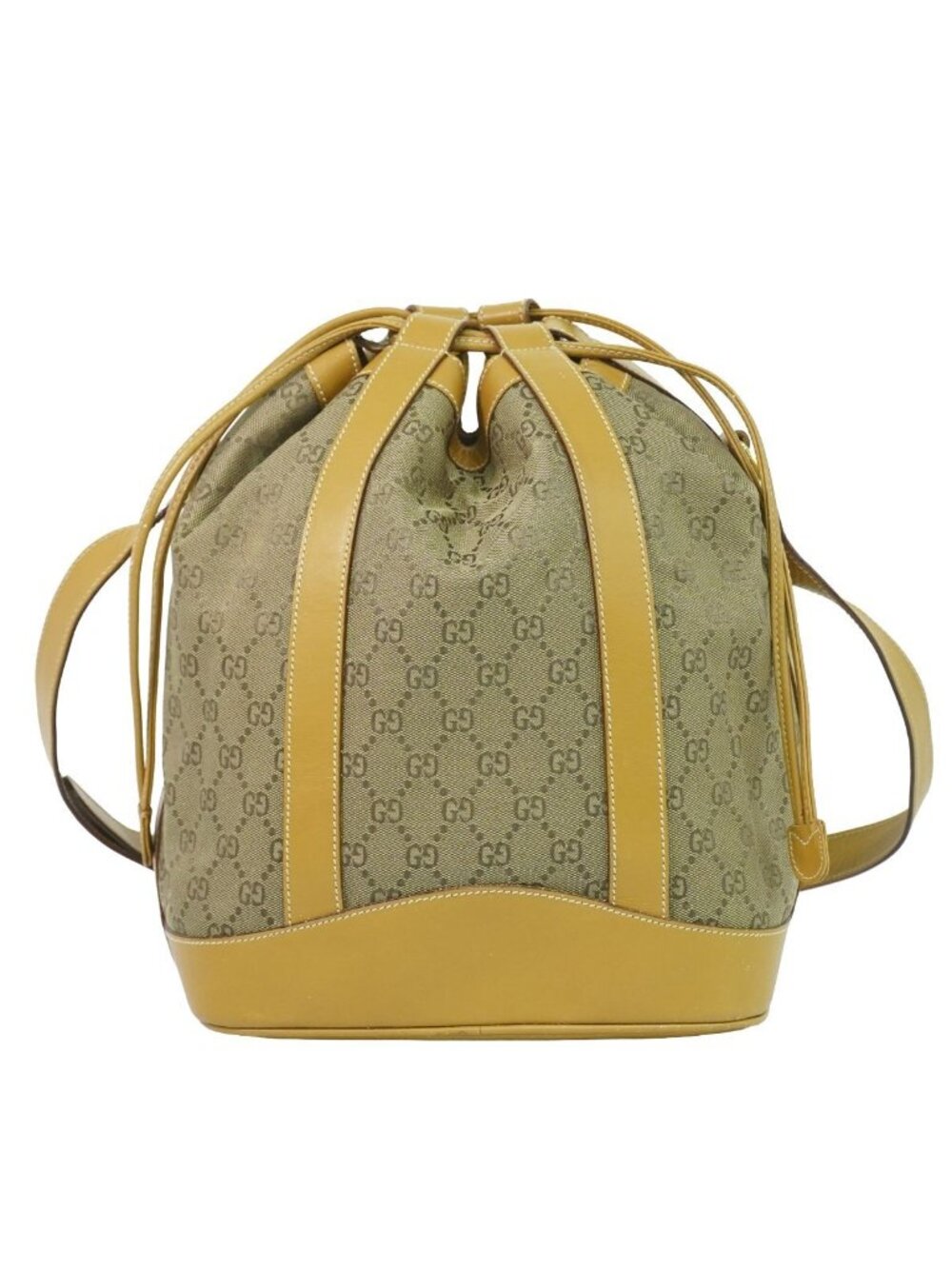 Gucci Vintage Micro GG Drawstring Shoulder Bag Canvas Beige